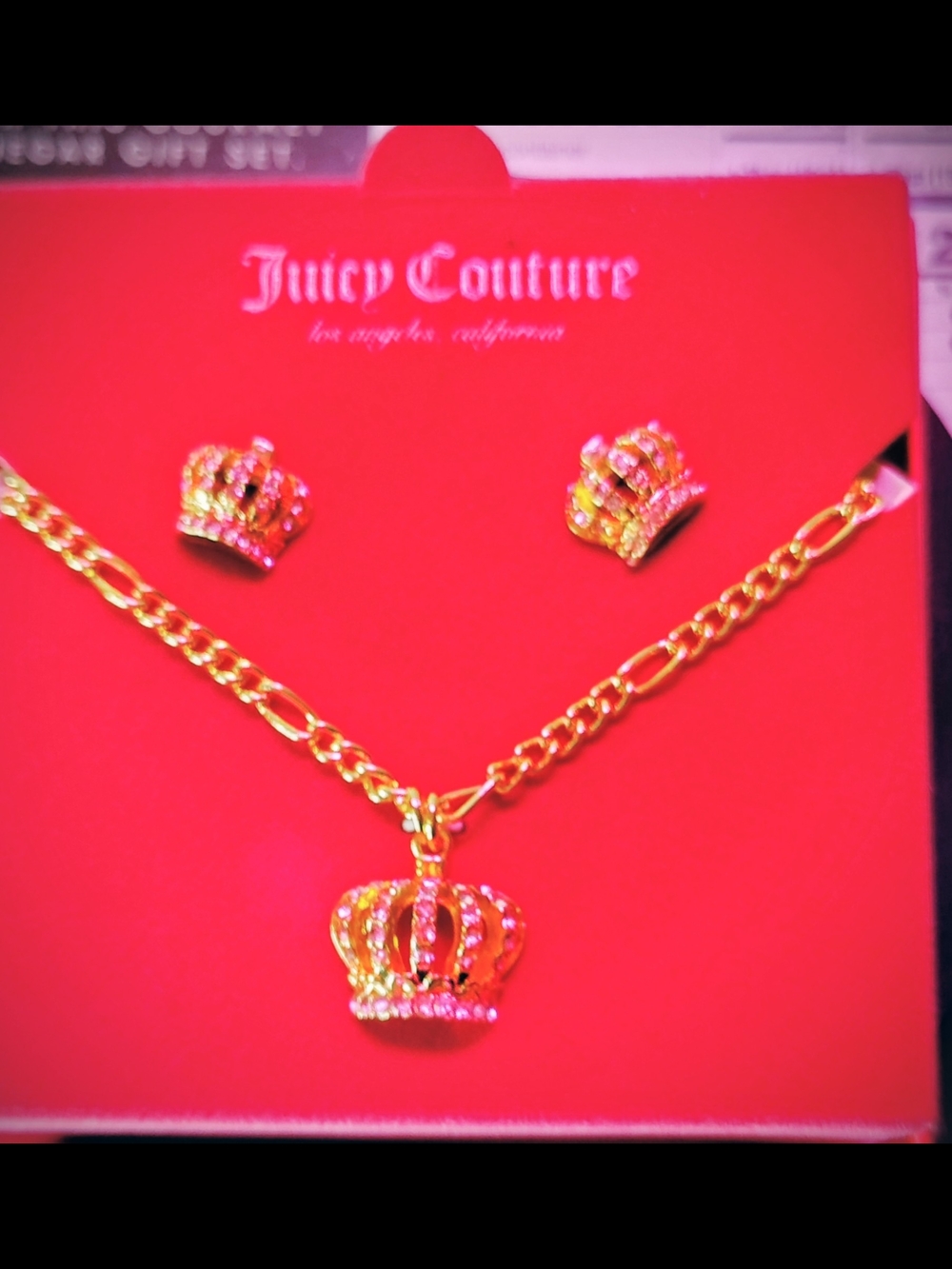 Juicy Couture Gold Crown Pendant Necklace with Matching Crown Studs